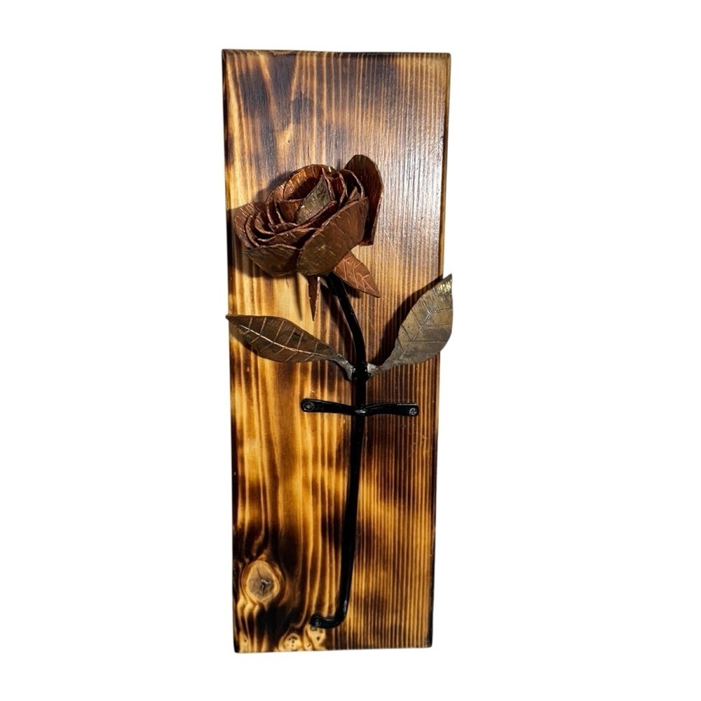 Iron Rose Metal Rose Iron Gift Forging Metal Art on Wood 6th Year Wedding Gift